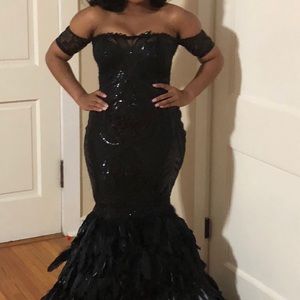 Black feather Prom Dress Custom by DollsCouture